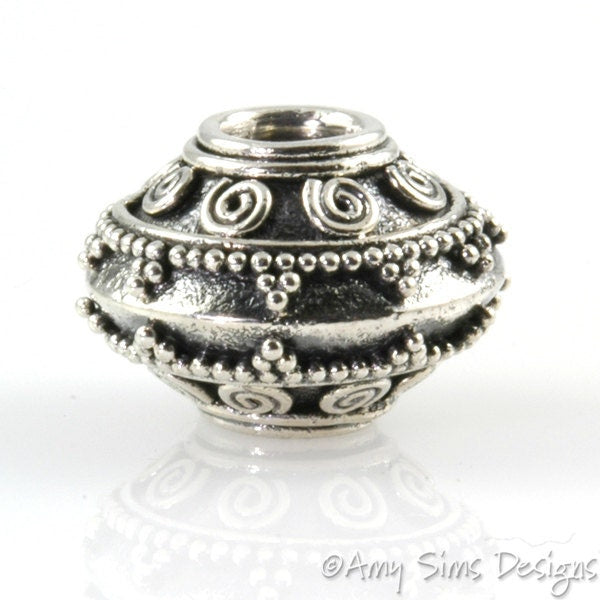 Spiral Granulation Sterling Slider Big Hole Bead X0191