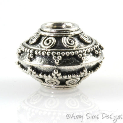 Spiral Granulation Sterling Slider Big Hole Bead X0191