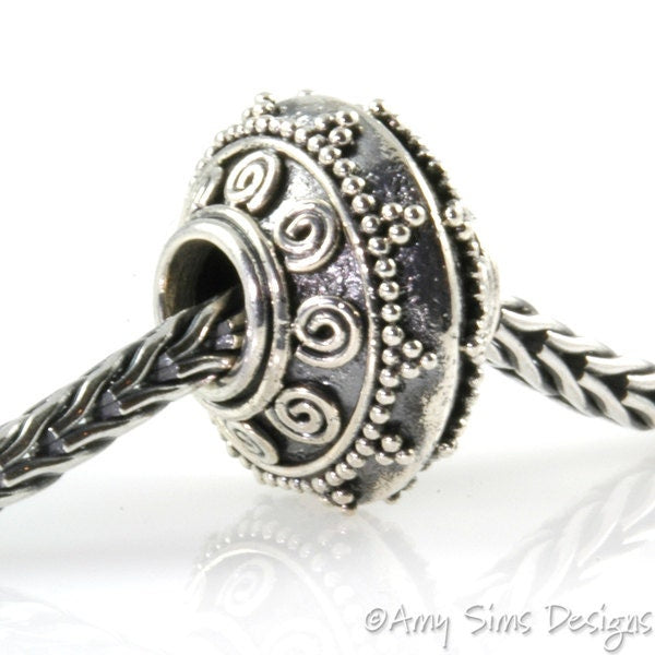 Spiral Granulation Sterling Slider Big Hole Bead X0191