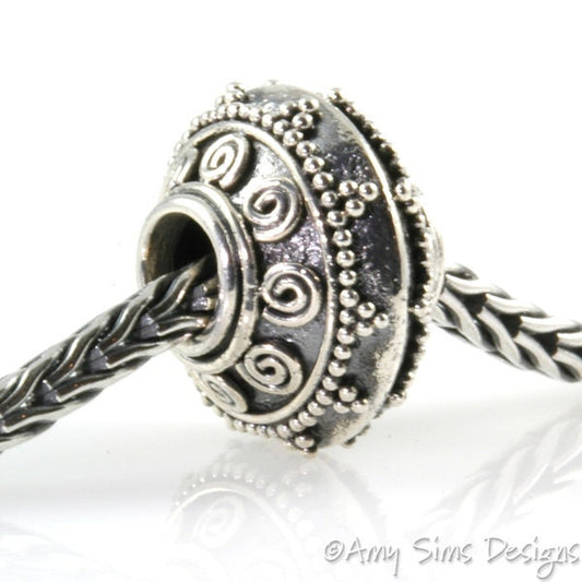 Spiral Granulation Sterling Slider Big Hole Bead X0191