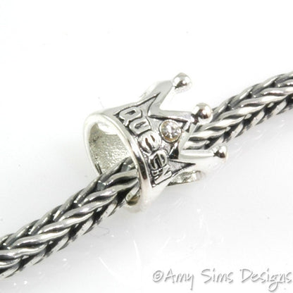 Queen Crown CZ Sterling Slider Big Hole Bead X0228