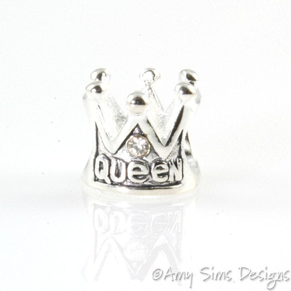 Queen Crown CZ Sterling Slider Big Hole Bead X0228