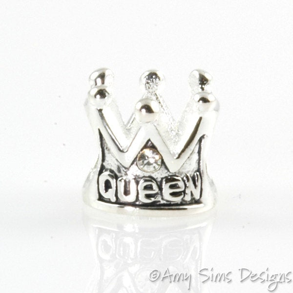 Queen Crown CZ Sterling Slider Big Hole Bead X0228