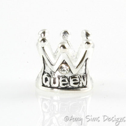 Queen Crown CZ Sterling Slider Big Hole Bead X0228