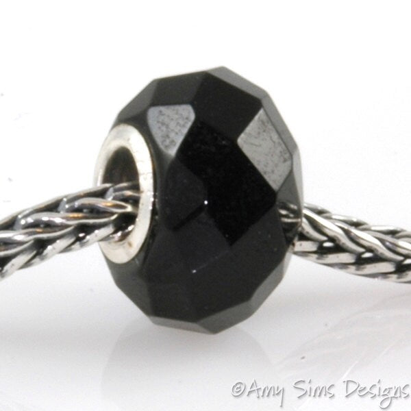 Black Onyx Slider Big Hole Bead Silver Core X0256