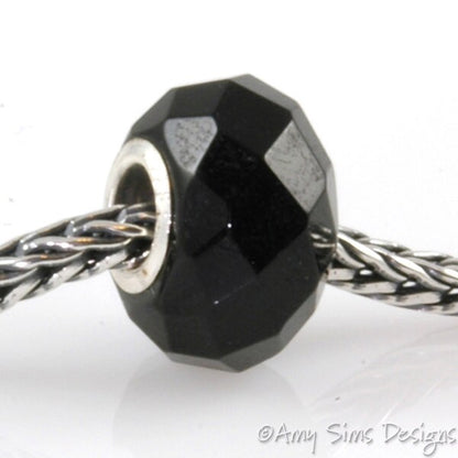 Black Onyx Slider Big Hole Bead Silver Core X0256
