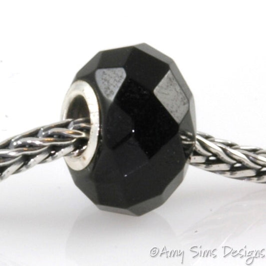 Black Onyx Slider Big Hole Bead Silver Core X0256