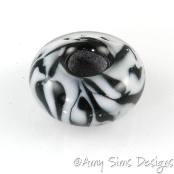 Black and White ZEBRA Big Hole European Style Lampwork Glass Bead