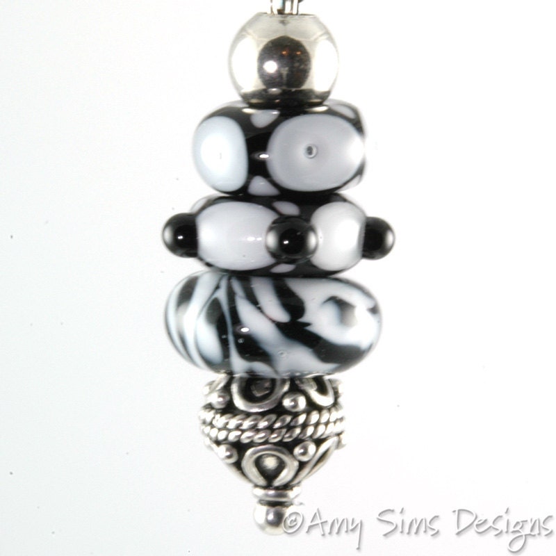 Black and White ZEBRA Big Hole European Style Lampwork Glass Bead