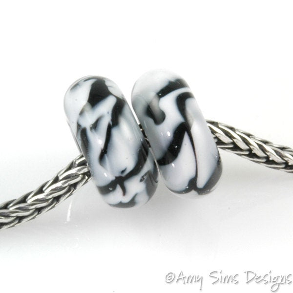Black and White ZEBRA Big Hole European Style Lampwork Glass Bead