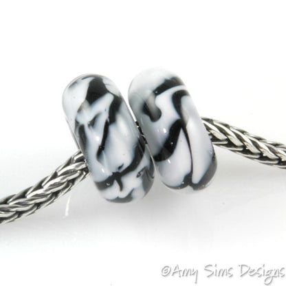 Black and White ZEBRA Big Hole European Style Lampwork Glass Bead