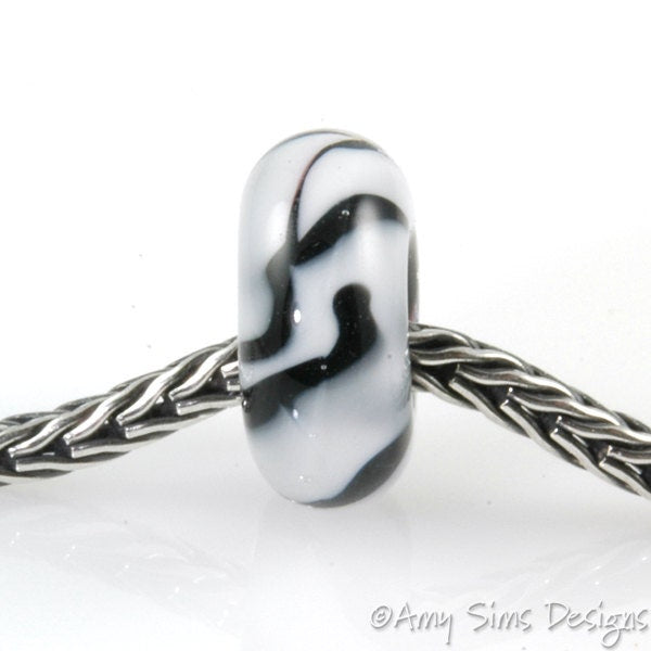 Black and White ZEBRA Big Hole European Style Lampwork Glass Bead