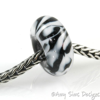 Black and White ZEBRA Big Hole European Style Lampwork Glass Bead