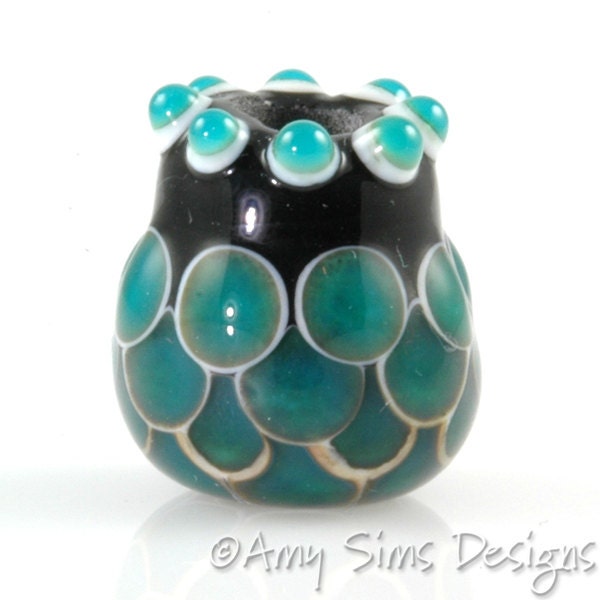 Ocean Green Fish Scales Jug Focal Bead SRA Lampwork Glass