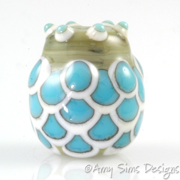 Turquoise Fish Scales Jug Focal Bead SRA Lampwork Glass