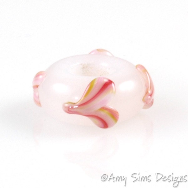 European Charm Bead Big Hole Lampwork Glass Bead Pink Swirly Heart