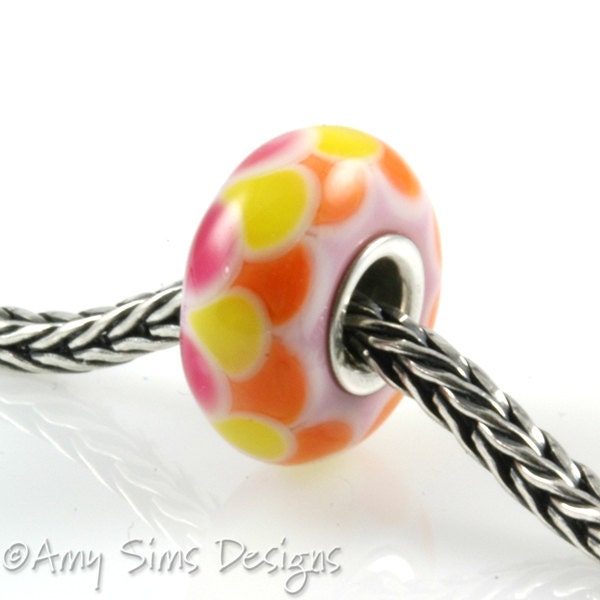 Pink Yellow Orange Glass Artisan Lampwork Glass Bead SRA OOAK