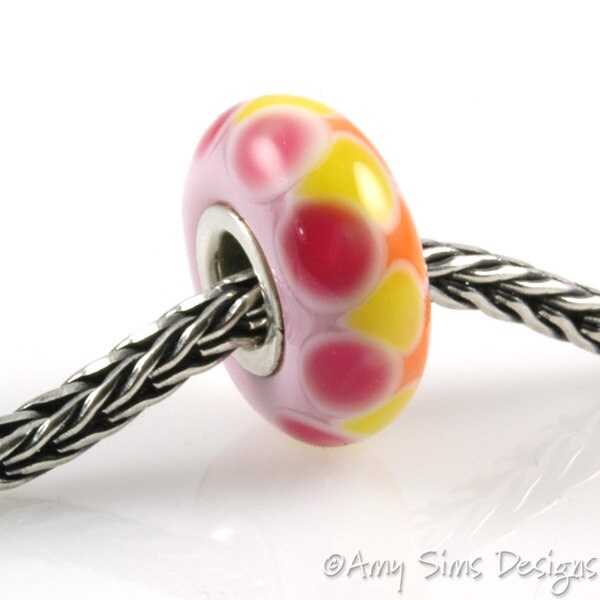 Pink Yellow Orange Glass Artisan Lampwork Glass Bead SRA OOAK