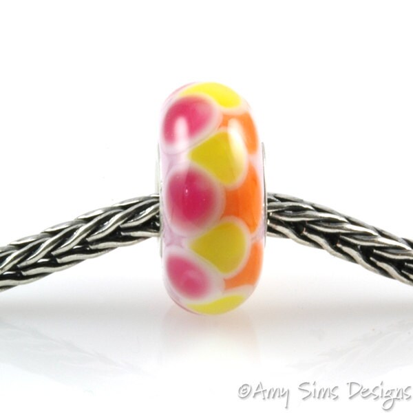 Pink Yellow Orange Glass Artisan Lampwork Glass Bead SRA OOAK