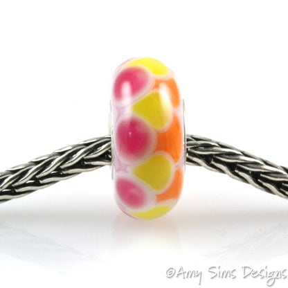 Pink Yellow Orange Glass Artisan Lampwork Glass Bead SRA OOAK
