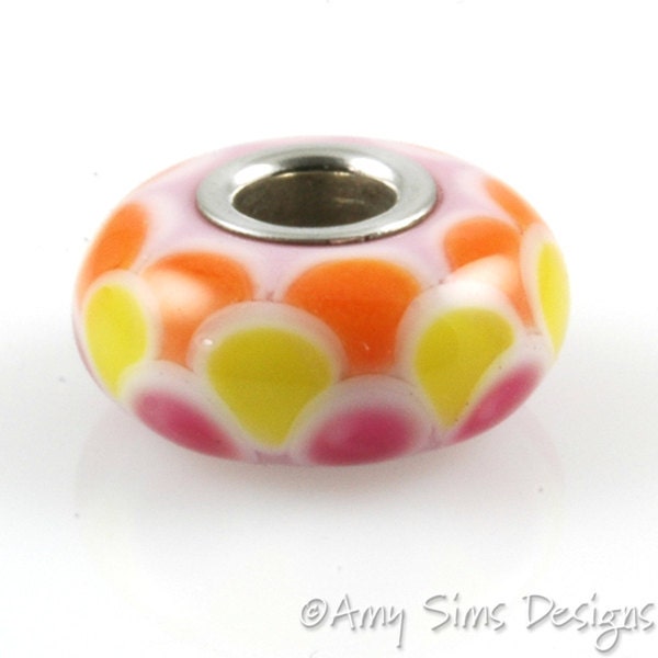 Pink Yellow Orange Glass Artisan Lampwork Glass Bead SRA OOAK