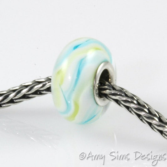 Blue Green Silver Core Large Hole Bead OOAK SRA