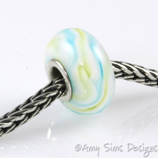 Blue Green Silver Core Large Hole Bead OOAK SRA
