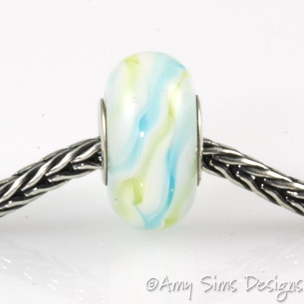 Blue Green Silver Core Large Hole Bead OOAK SRA