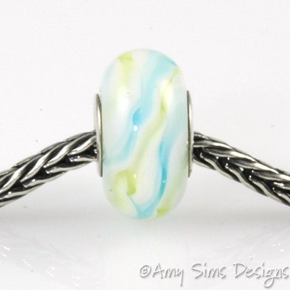 Blue Green Silver Core Large Hole Bead OOAK SRA