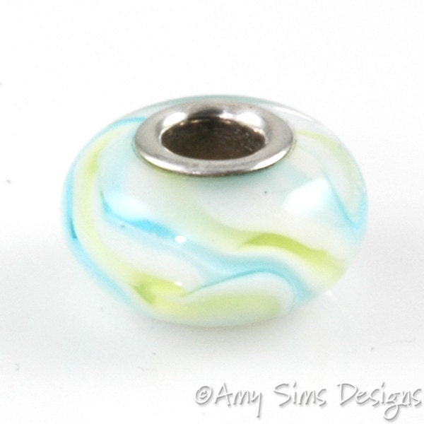 Blue Green Silver Core Large Hole Bead OOAK SRA