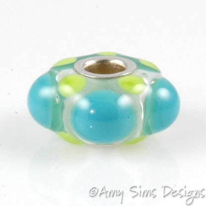 Large Hole Glass Bracelet Bead in Teal and Green Artisan Lampwork