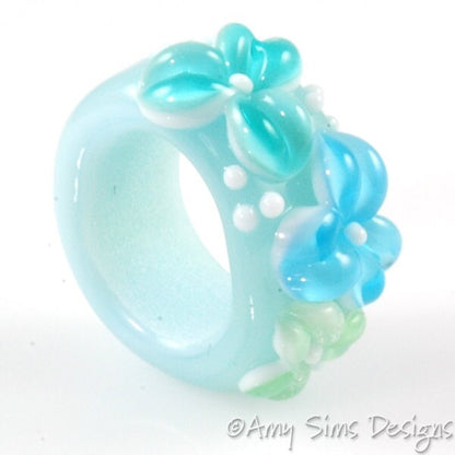 Regaliz Bead: Poseidon Aqua Floral Artisan Lampwork Glass Focal B0907-7
