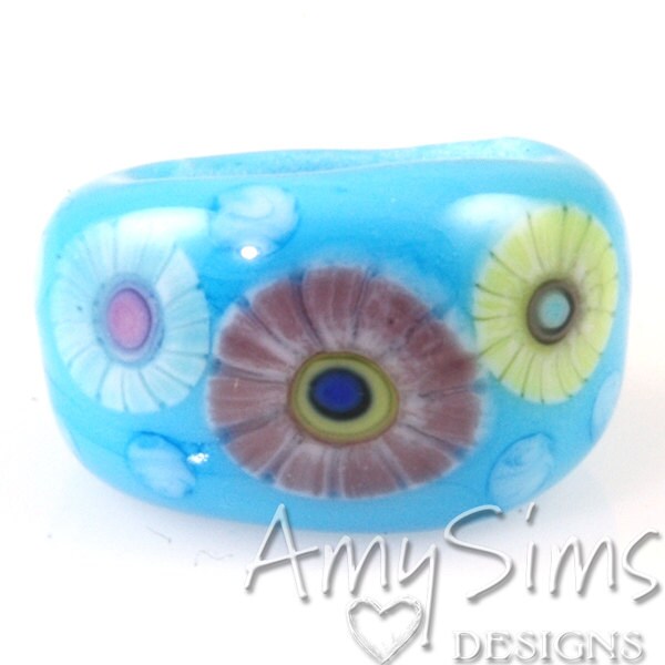 Regaliz Bead:Sky Blue Murrini Artisan Lampwork Glass Focal