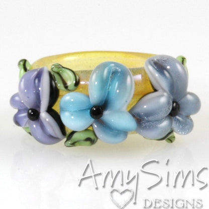 Regaliz Bead: Shimmering Gold Floral Artisan Lampwork Glass Focal