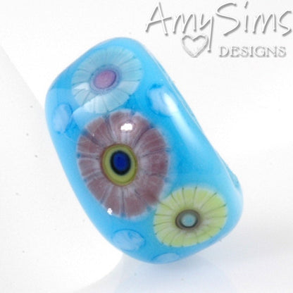 Regaliz Bead:Sky Blue Murrini Artisan Lampwork Glass Focal