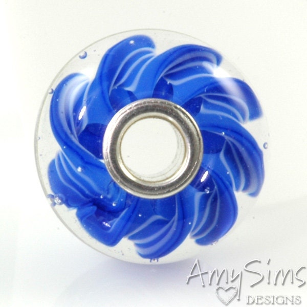 Handmade Lampwork Glass Bead European Charm Big Hole Bead Twisted Blue