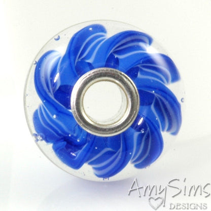 Handmade Lampwork Glass Bead European Charm Big Hole Bead Twisted Blue