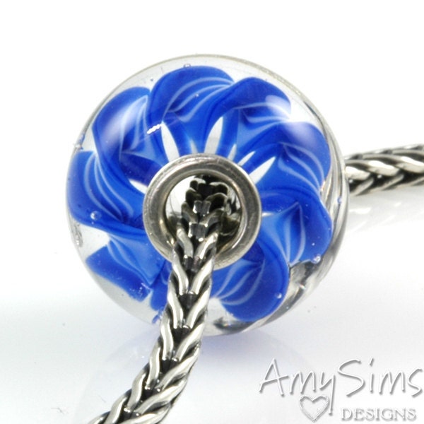 Handmade Lampwork Glass Bead European Charm Big Hole Bead Twisted Blue