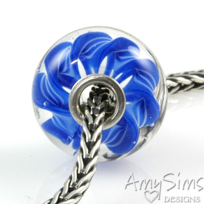 Handmade Lampwork Glass Bead European Charm Big Hole Bead Twisted Blue
