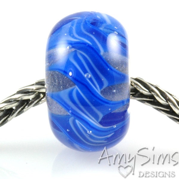 Handmade Lampwork Glass Bead European Charm Big Hole Bead Twisted Blue