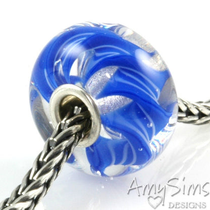 Handmade Lampwork Glass Bead European Charm Big Hole Bead Twisted Blue
