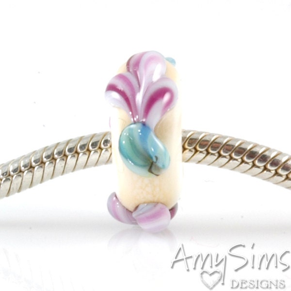 Purple Pink Flower Buds Glass Artisan Lampwork Glass Bead SRA