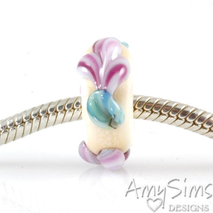 Purple Pink Flower Buds Glass Artisan Lampwork Glass Bead SRA