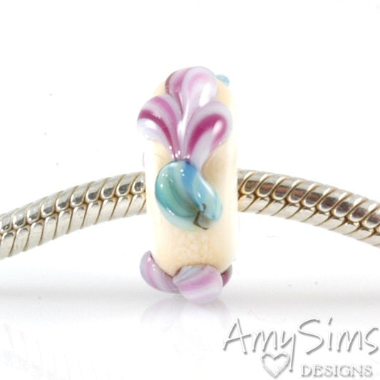 Purple Pink Flower Buds Glass Artisan Lampwork Glass Bead SRA