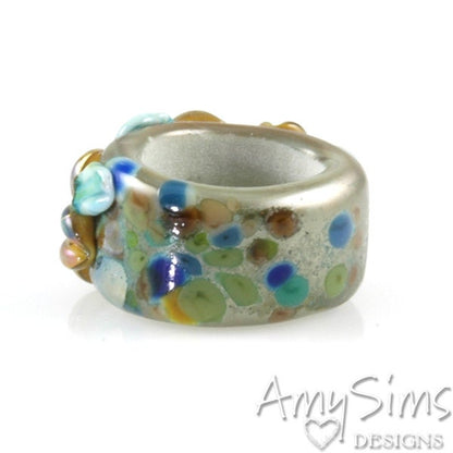 Regaliz Coppery Green Shimmer Floral Artisan Lampwork Glass Focal Bead
