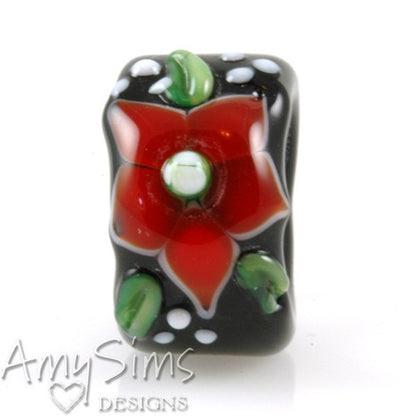 Regaliz Holiday Red Poinsettia Artisan Lampwork Glass Focal Bead