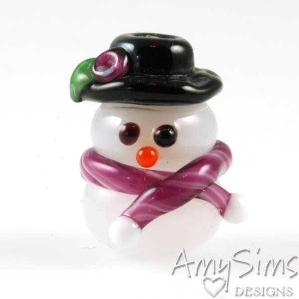 Snowman (snowgirl) Focal Lampwork Glass Bead