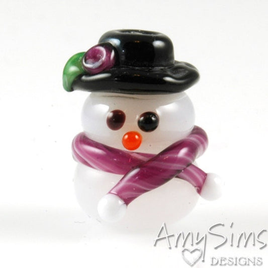Snowman (snowgirl) Focal Lampwork Glass Bead