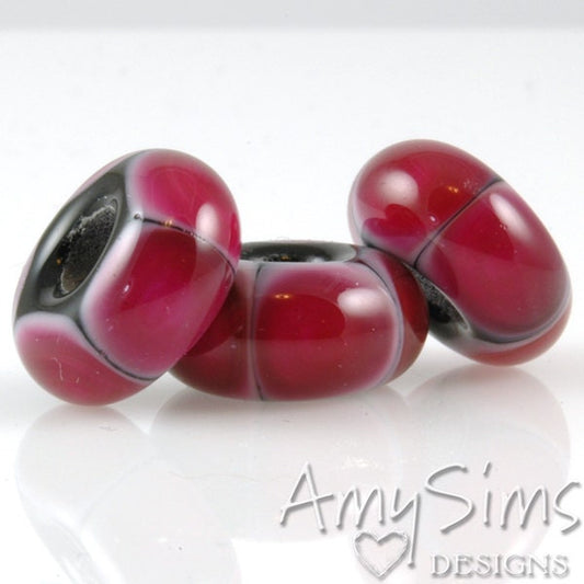 European Charm Bead Big Hole Lampwork Glass Bead Hot Pink Dots