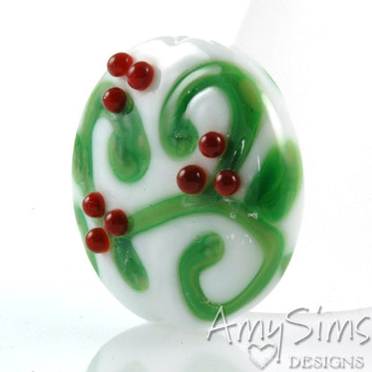 Holdiay Red Berries Artisan Focal Lampwork Glass Bead